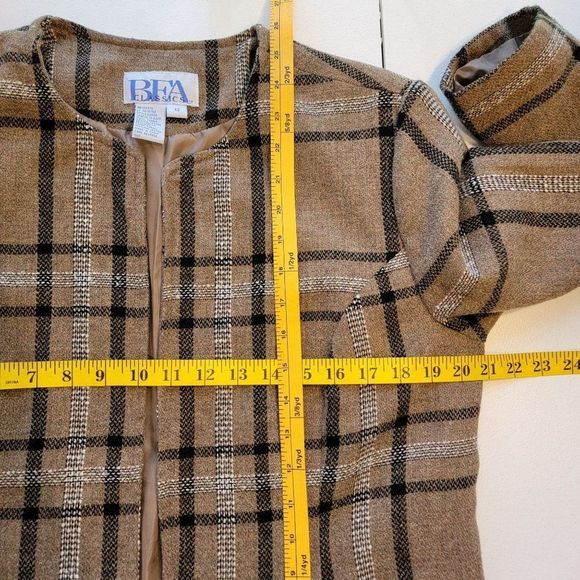 BEA Classics Wool Blend Open Blazer Womens 12 Vintage Neutral Plaid Fully Lined - Picture 10 of 11